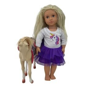 CUTE Preowned LOT 2 Play Baby Dolls Our Generation Blonde Girl & Horse Figure
